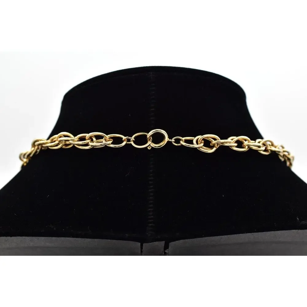 Vintage Collar Necklace Tortoise Station Gold Tone Chain Chunky 1980s BinBJ